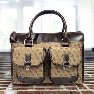 Dooney & Bourke Anniversary Double Pocket Satchel Khaki Canvas Burnt Cedar Y2K